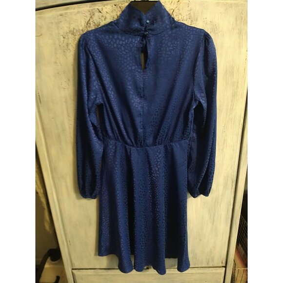 Vintage  Puff Sleeve  Blue Leopard  Knee Length Sm Dress Goth Victorian grunge - Picture 6 of 9
